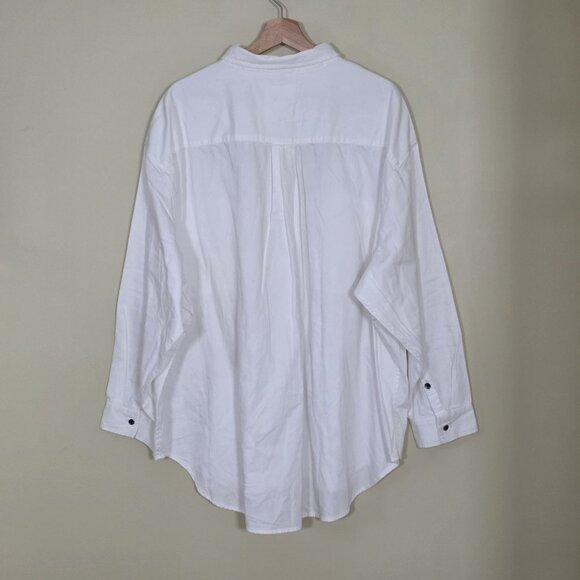 Aerie Oversized Shirt Women XXL Ivory LS Buttons Pockets Cotton Slouchy Top Boho - Picture 2 of 16